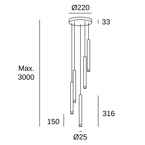 Подвесной светильник LEDS C4 Candle 5 Bodies Chandelier, 00-8318-60-60, черный, 2700 K, 16.8 Вт