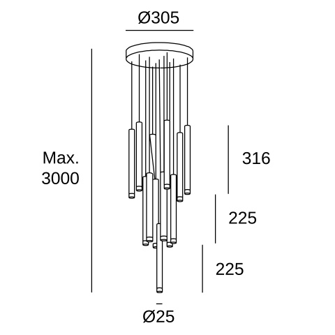 Подвесной светильник LEDS C4 Candle 13 Bodies Chandelier, 00-8320-60-60, черный, 2700 K, 45.4 Вт