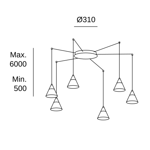 Подвесной светильник LEDS C4 Veneto Surfaced 6 Bodies, 15-7605-DL-DO, золотой, 2700 K, 31.4 Вт