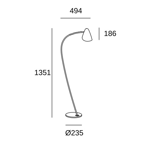 Торшер LEDS C4 Organic, 25-7582-05-05, черный, 15 Вт