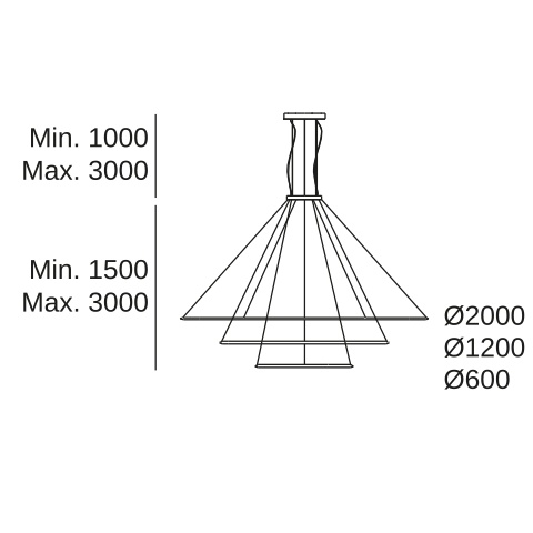 Подвесная люстра LEDS C4 Circular Downward 3 Rings, CS4H-00V9AZRU05, черный, 2700 K, 227.5 Вт